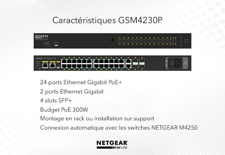 Netgear - Switch manageable 24 ports Gigabit PoE+ 300W, 2 ports Gigabit et 4 slots SFP