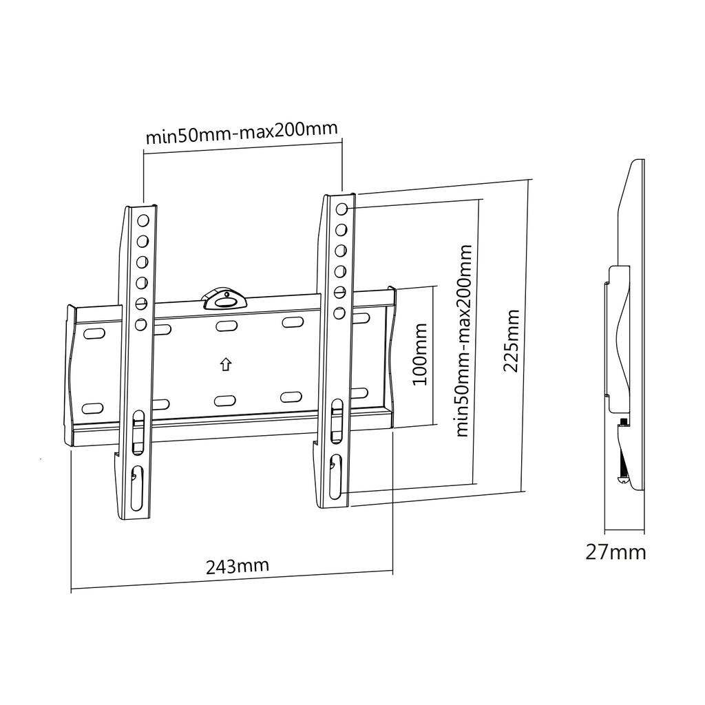 Support mural fixe pour écran TV <30KG VESA 200