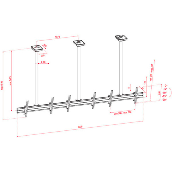 SHOW GEAR - Support plafond universel pour 3 écrans <55p