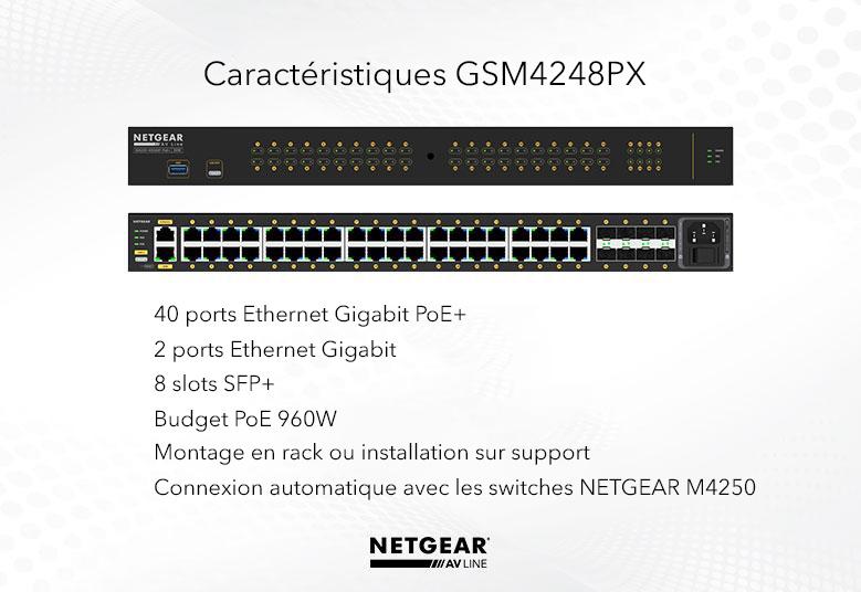Netgear - Switch manageable 40 ports Gigabit PoE+ 960W, 2 ports Gigabit et 8 slots SFP+