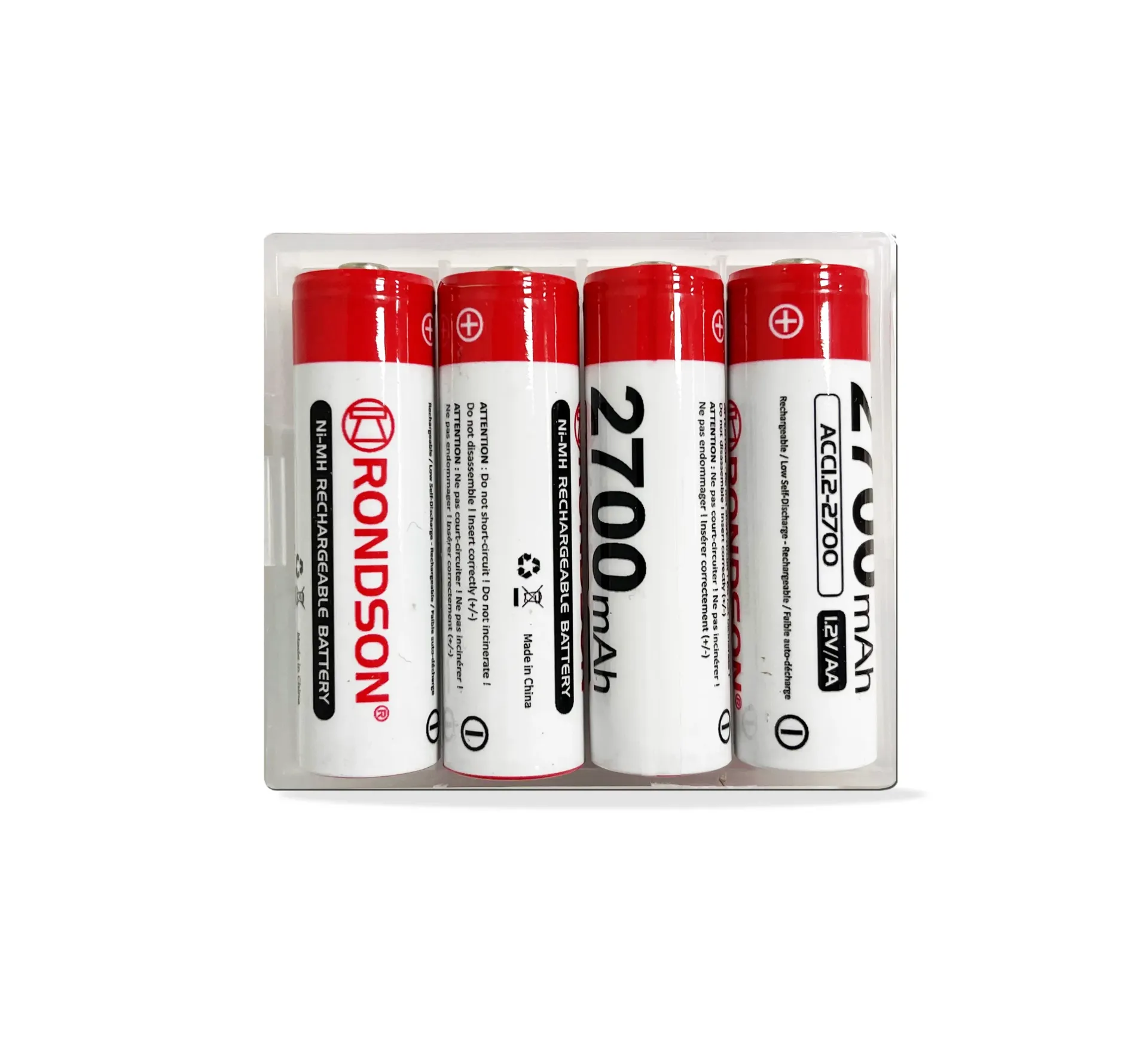 [ACC1.2-2700-4] RONDSON – Pack 4 accus rechargeables Ni-MH 1.2V 2700mAh haute capacité