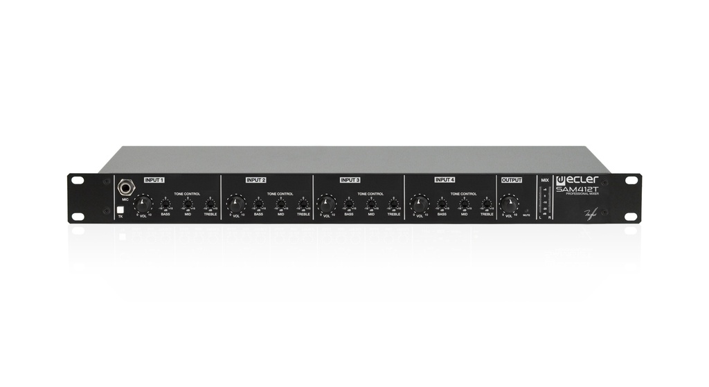 Mixette 1U/19", 4 entrées MICRO/LINE et contrôle de tonalité à 3 bandes par canal
