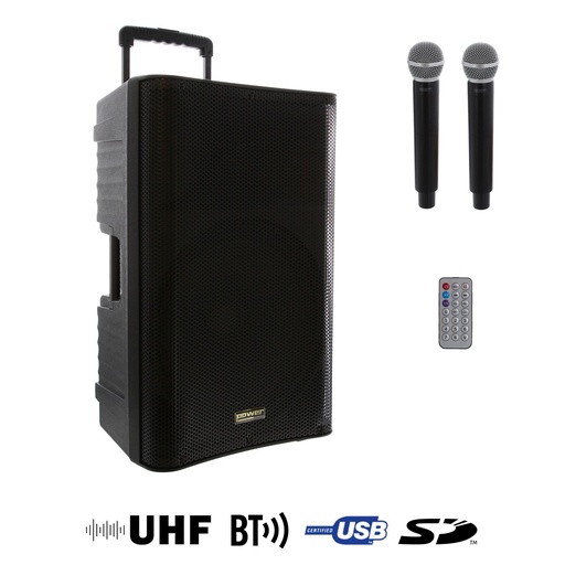 [TAKY15MEDIA] Sono portable 15'' 100W RMS avec 2 micros HF, bluetooth, USB et SD